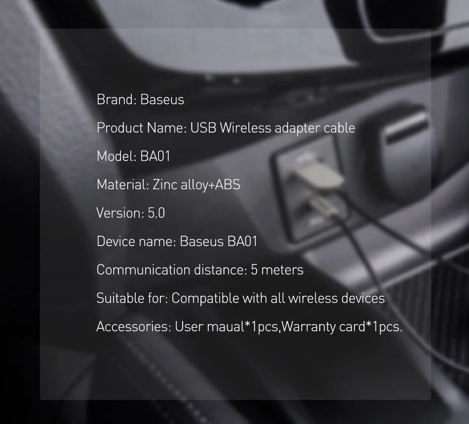 BASEUS BA01 USB to Aux Bluetooth 5.0 Adapter