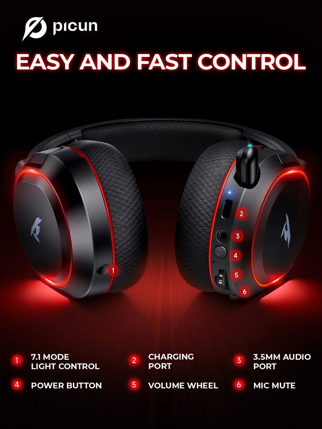 PICUN G2 Surround Sound Bluetooth Wireless Gaming Headset