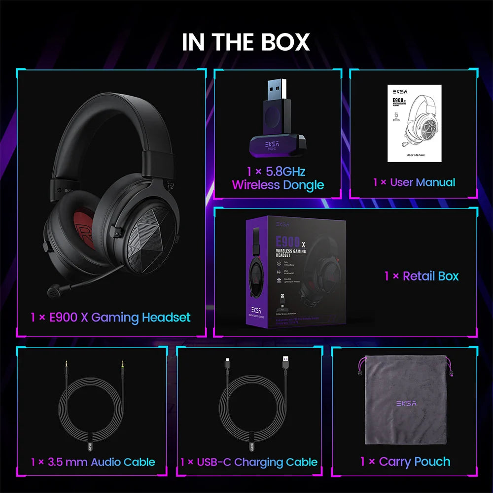 EKSA E900X Wireless Gaming Headset with Retractable Microphone
