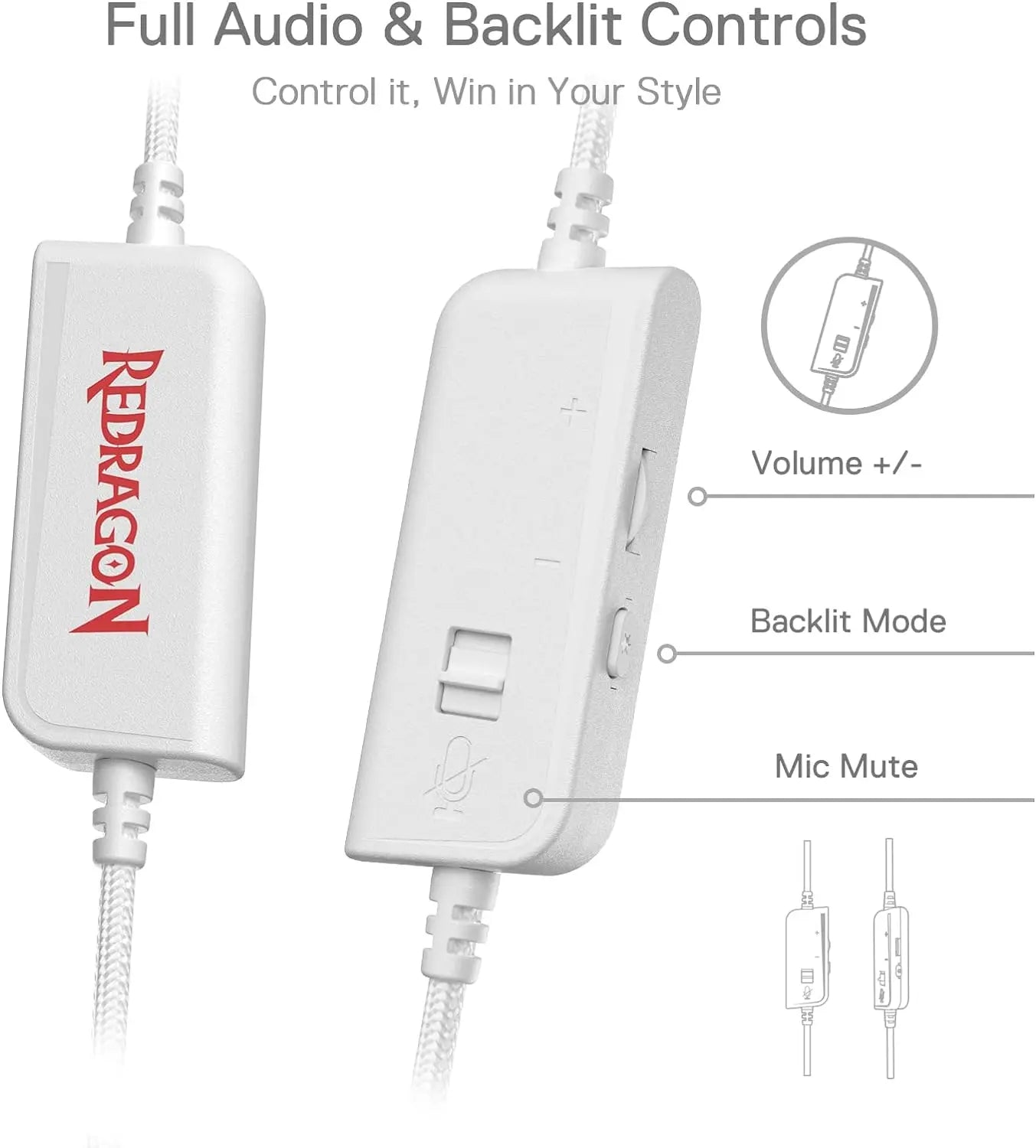 REDRAGON H350 Pandora 2 RGB Wired Gaming Headset - White