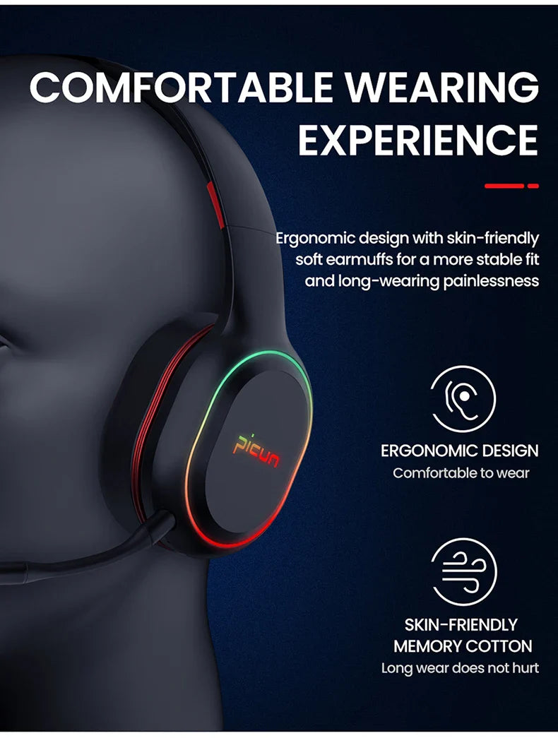 PICUN P80X RGB Bluetooth Wireless Gaming Headset