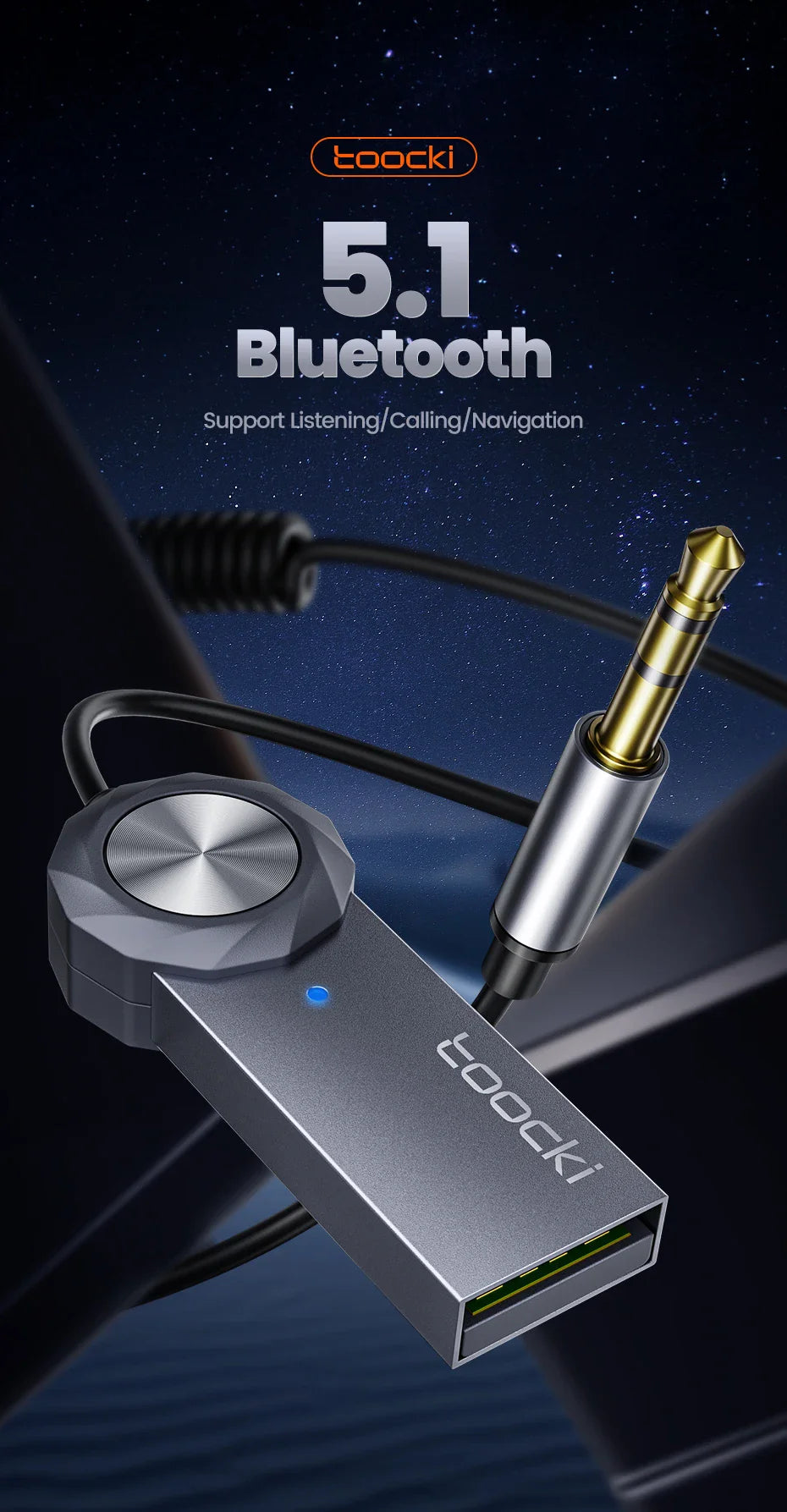 TOOCKI BT01 USB to Aux Bluetooth 5.1 Adapter