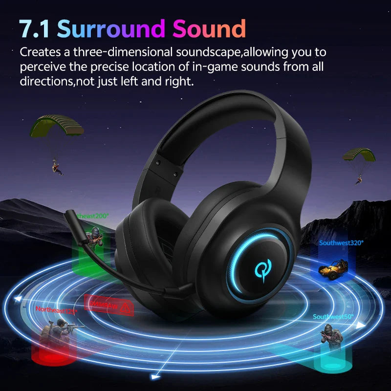 QCY Heroad V200 RGB Bluetooth Wireless Gaming Headphones