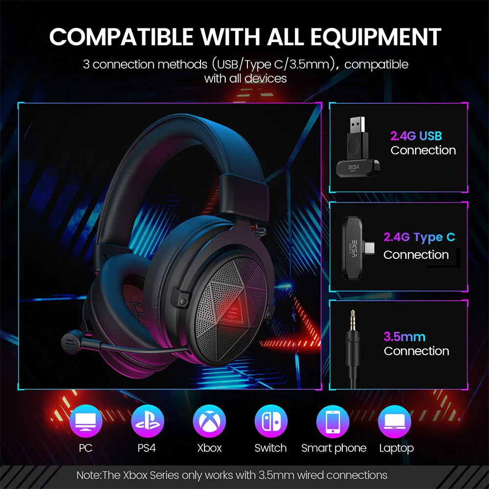 EKSA E900X Wireless Gaming Headset with Retractable Microphone