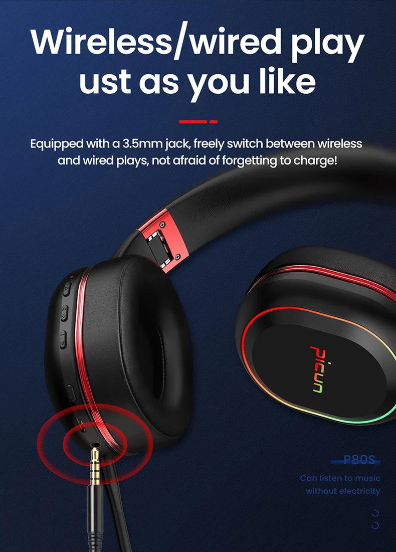 PICUN P80X RGB Bluetooth Wireless Gaming Headset