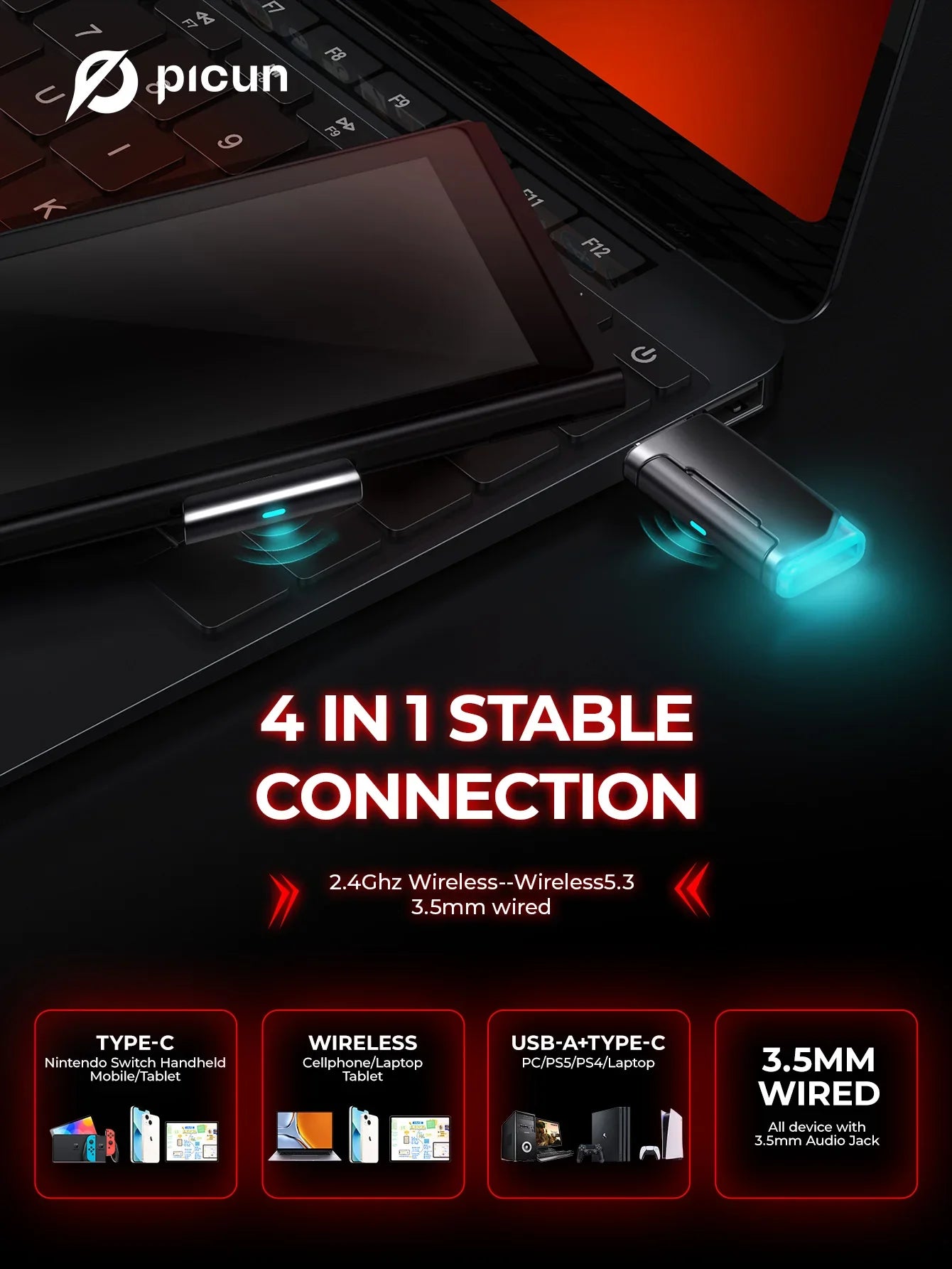 PICUN G2 Surround Sound Bluetooth Wireless Gaming Headset