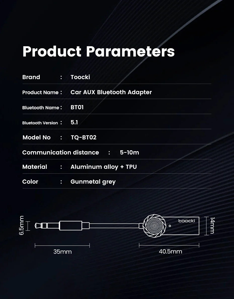 TOOCKI BT01 USB to Aux Bluetooth 5.1 Adapter