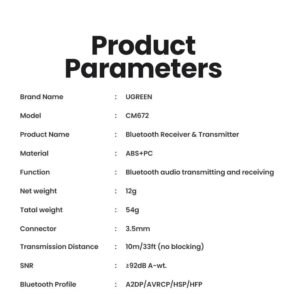 UGREEN CM672 2in1 Aux Bluetooth 5.2 Adapter & Transmitter
