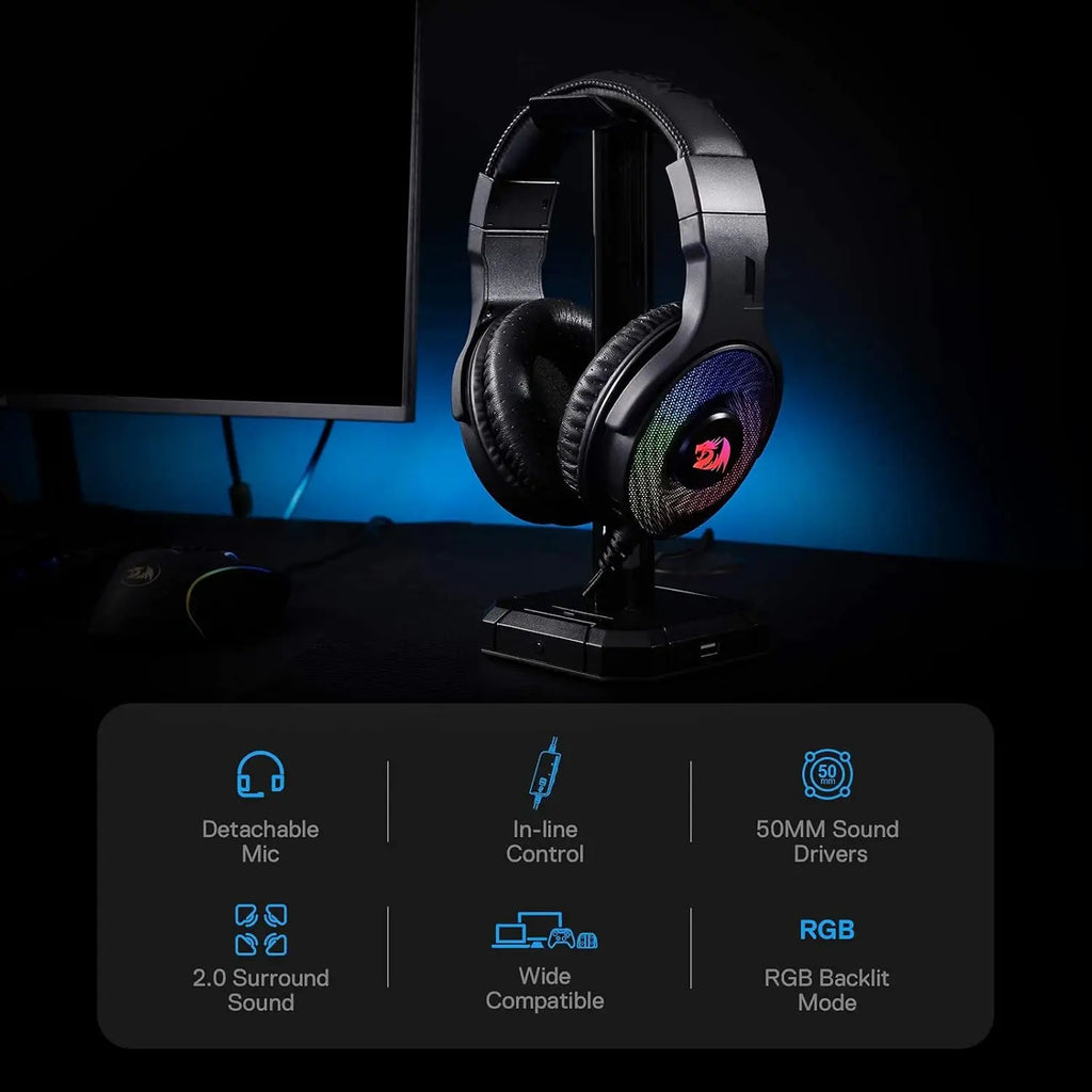REDRAGON H350 Pandora 2 RGB Wired Gaming Headset - Black