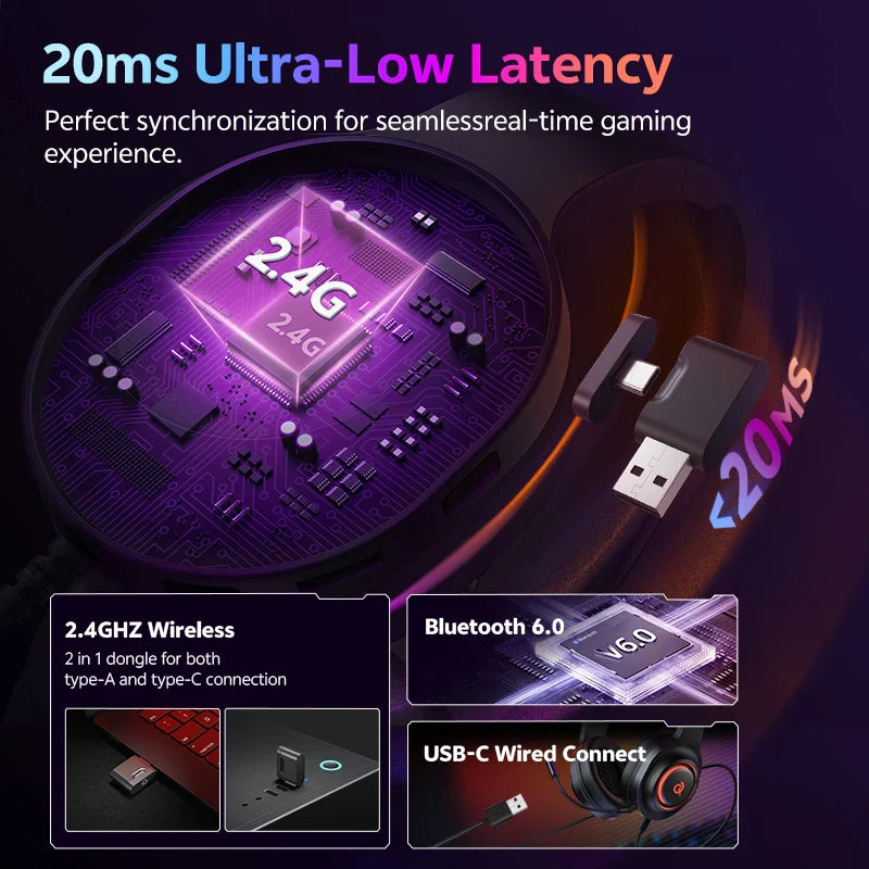 QCY Heroad V200 RGB Bluetooth Wireless Gaming Headphones