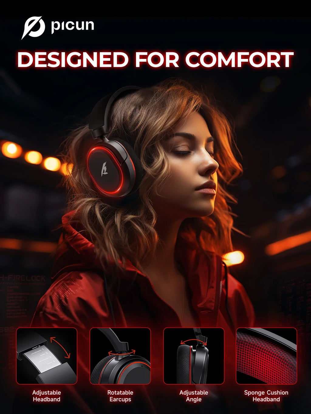 PICUN G2 Surround Sound Bluetooth Wireless Gaming Headset