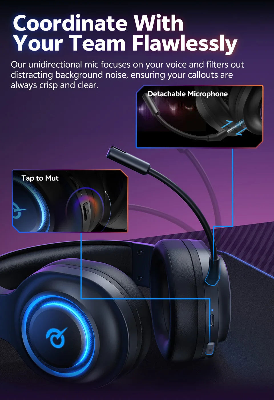 QCY Heroad V200 RGB Bluetooth Wireless Gaming Headphones