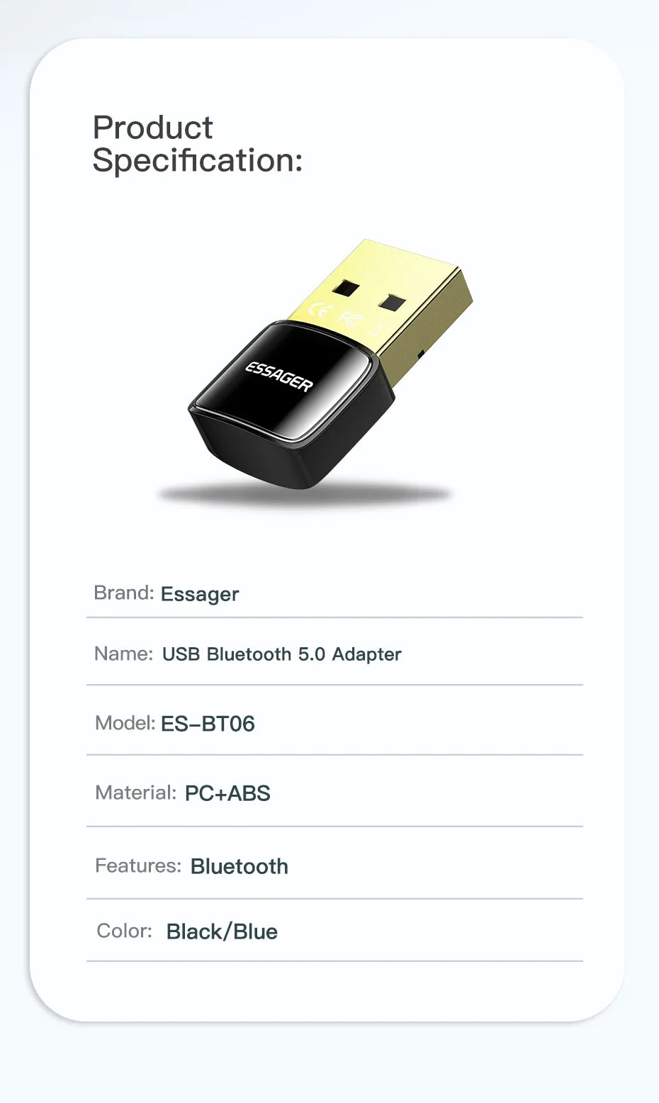 ESSAGER BT06 Bluetooth 5.0 USB Adapter