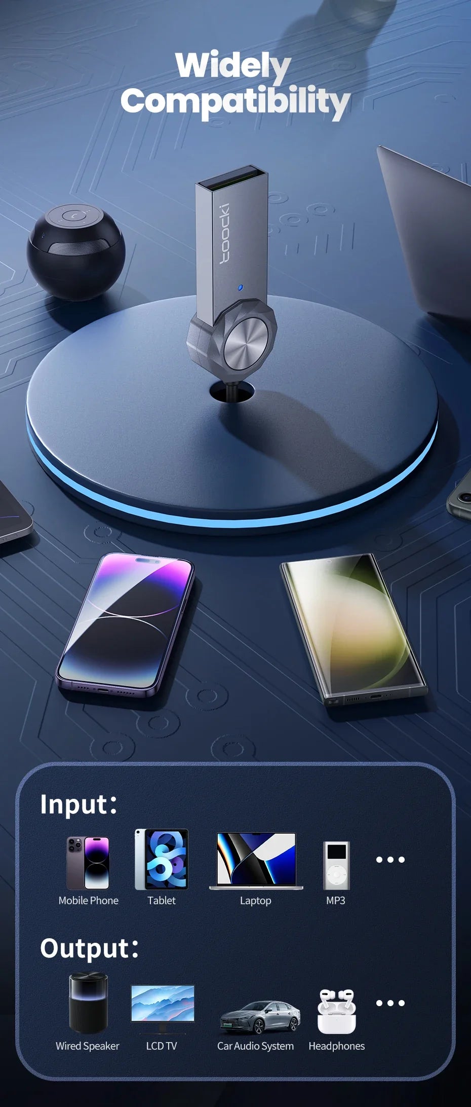 TOOCKI BT01 USB to Aux Bluetooth 5.1 Adapter