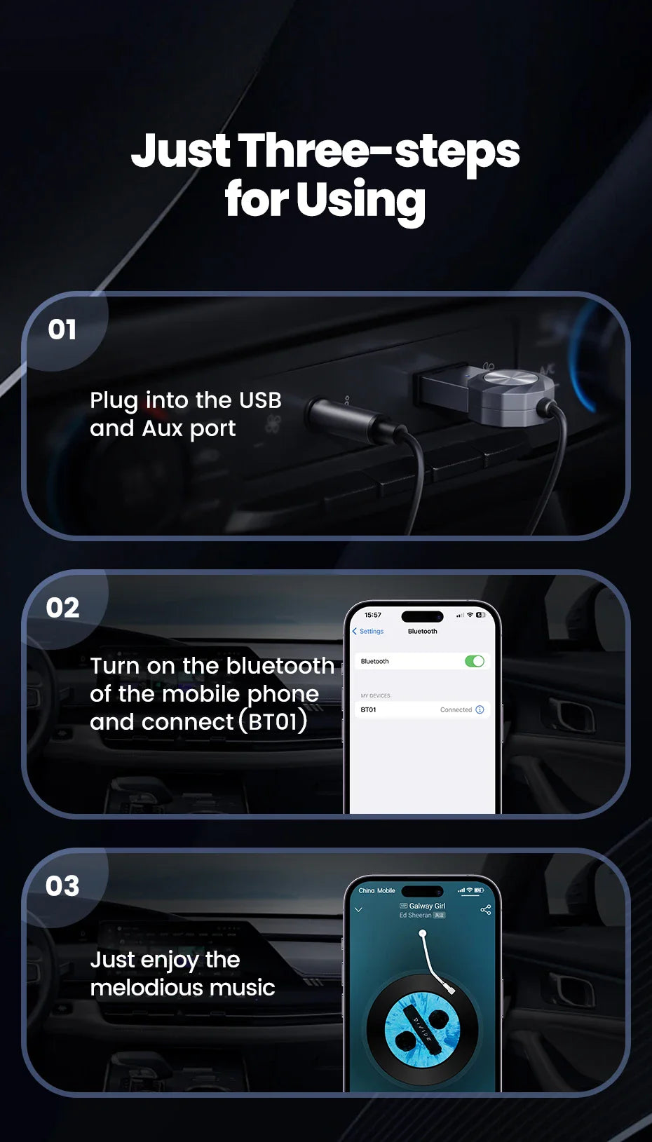 TOOCKI BT01 USB to Aux Bluetooth 5.1 Adapter