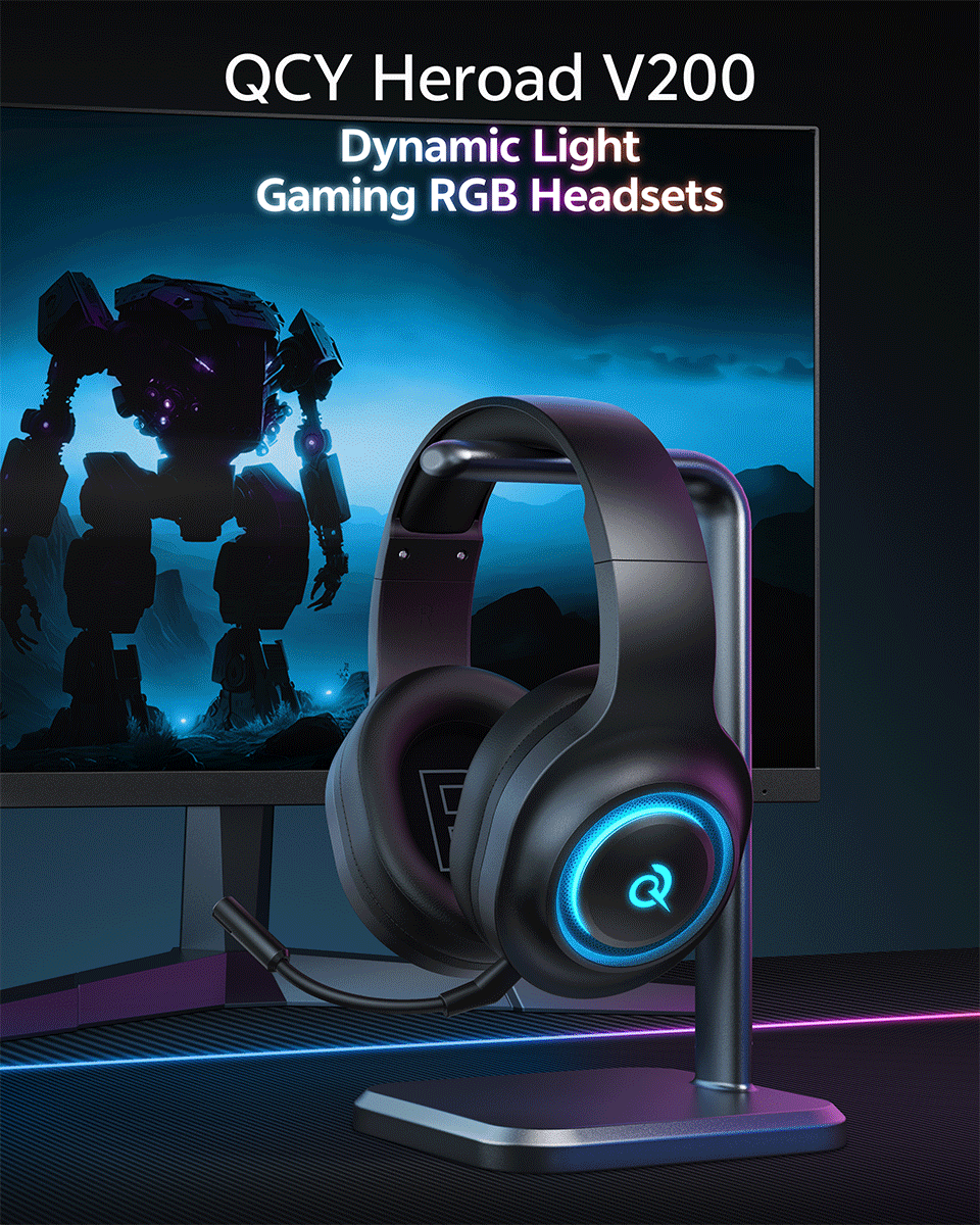 QCY Heroad V200 RGB Bluetooth Wireless Gaming Headphones