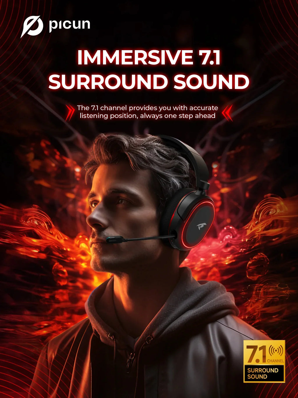 PICUN G2 Surround Sound Bluetooth Wireless Gaming Headset