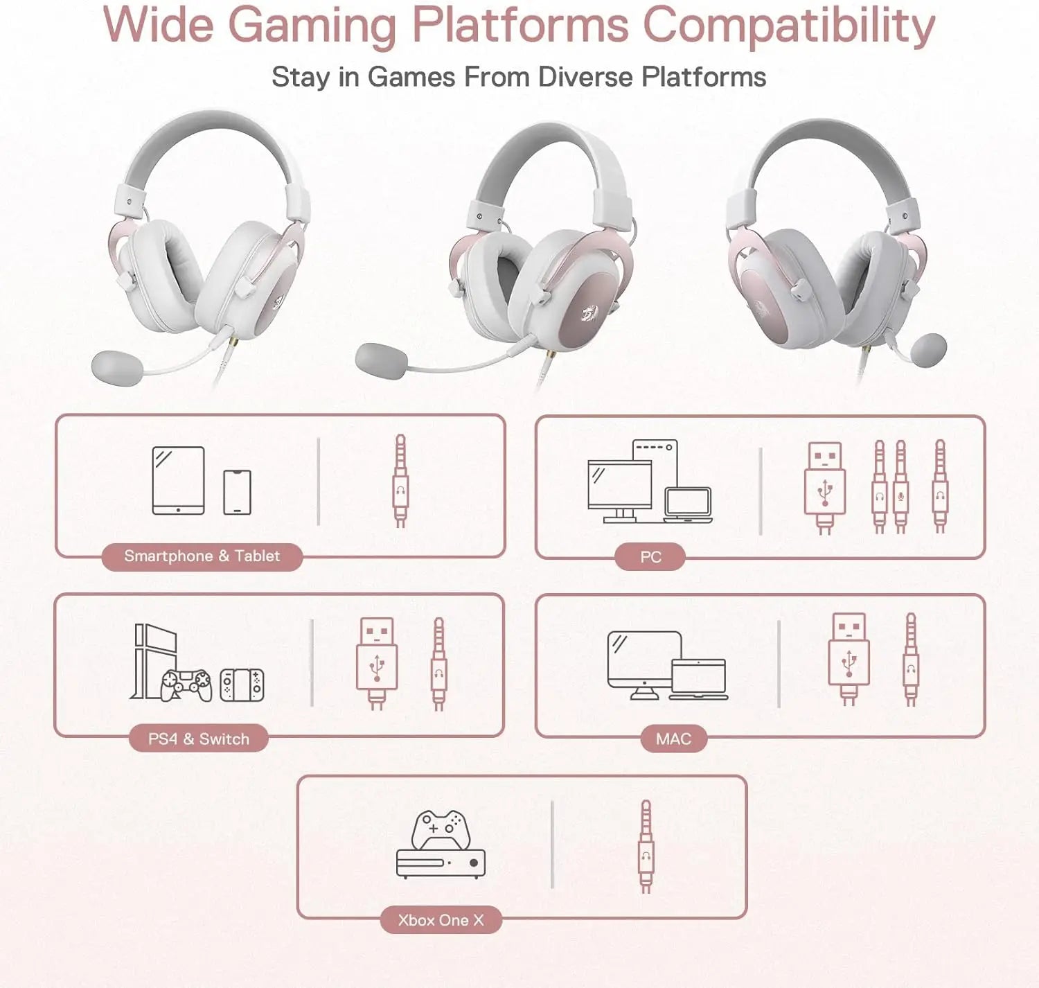 REDRAGON H510 Zeus Wired Gaming Headset - Pink