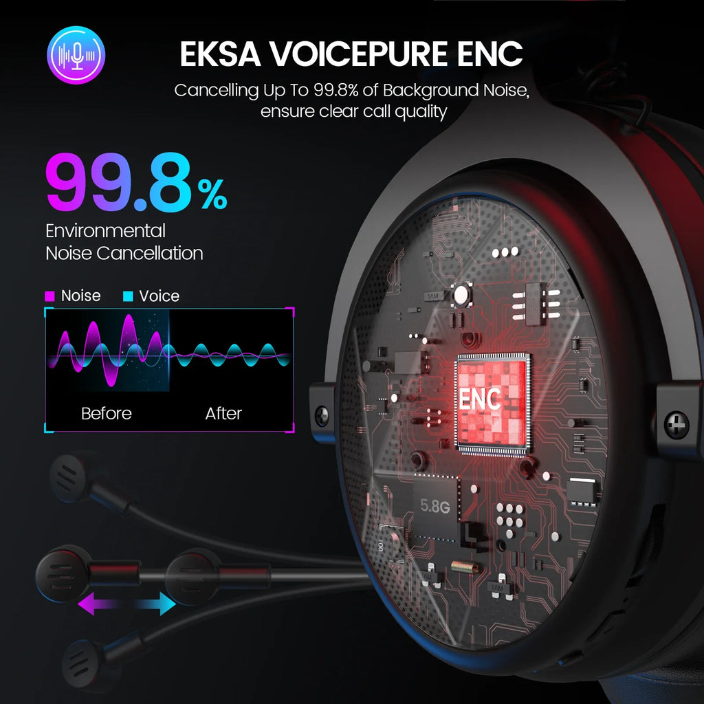 EKSA E900X Wireless Gaming Headset with Retractable Microphone