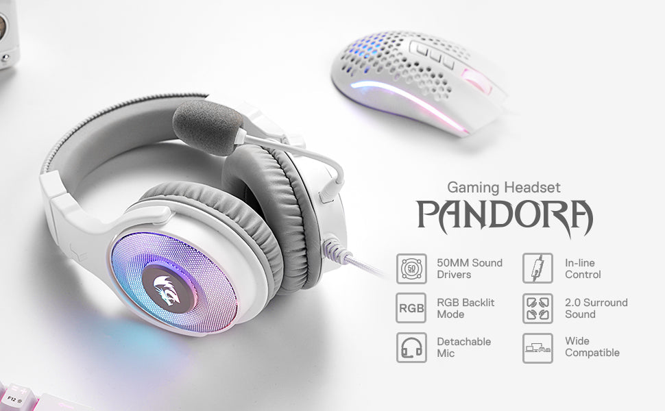REDRAGON H350 Pandora 2 RGB Wired Gaming Headset - White